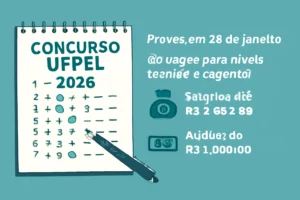 Concurso UFPel 2026: provas em 25 de janeiro, 09 vagas para níveis técnico e superior, salários até R$ 9.523,96 e auxílio de R$ 1.000,00