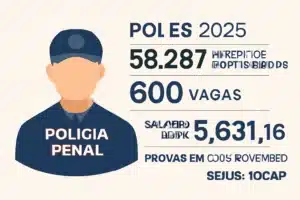 Concurso Polícia Penal ES 2025: 58.287 inscritos confirmados, 600 vagas, salário de R$ 5.631,16 e provas em 30 de novembro, SEJUS e IDCAP