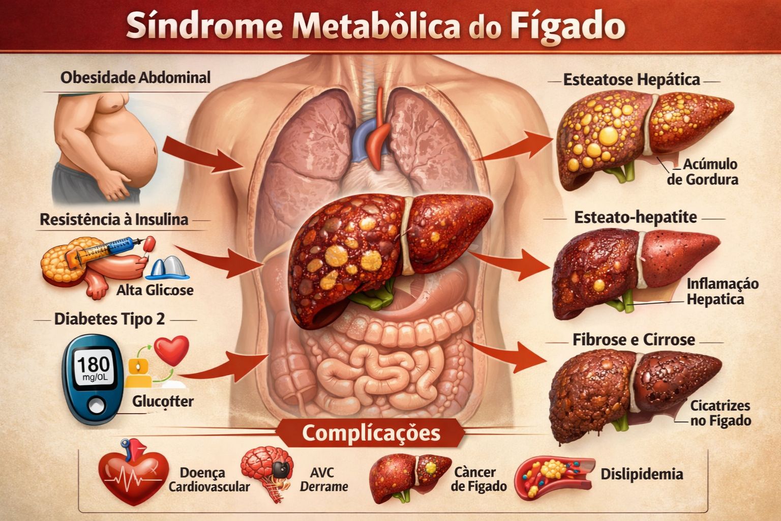 Síndrome Metabólica do Fígado - Arte: A Folha Hoje/ Gabriel Carvalho